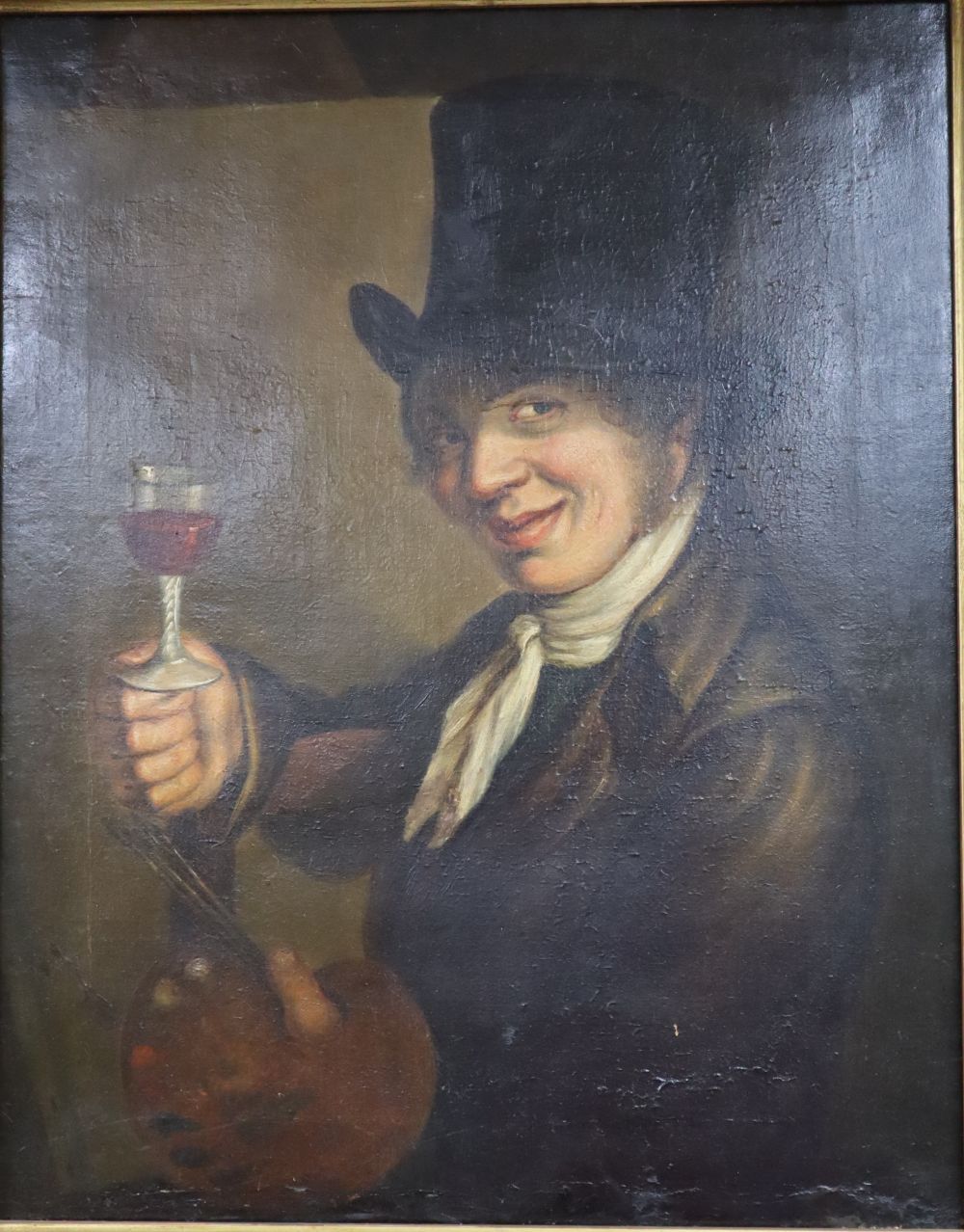 Victorian School, oil on canvas, Gentleman artist raising a glass of wine, 74 x 59cm